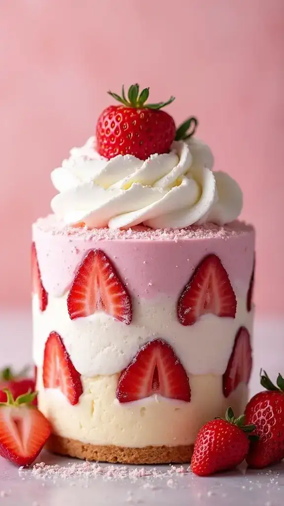 18 Stunning Layered Ice Cream Cakes That Are Almost Too Pretty to Eat (#6 Is a Showstopper!) - 3. Strawberry Shortcake Twist