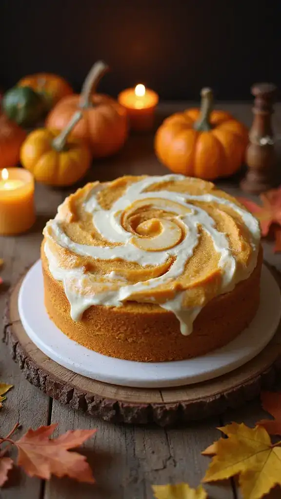 20 Seasonal Pumpkin Cake Recipes That Capture the Essence of Autumn (You Can't Miss #4!) - 16. Pumpkin and Cream Cheese Swirl Cake
