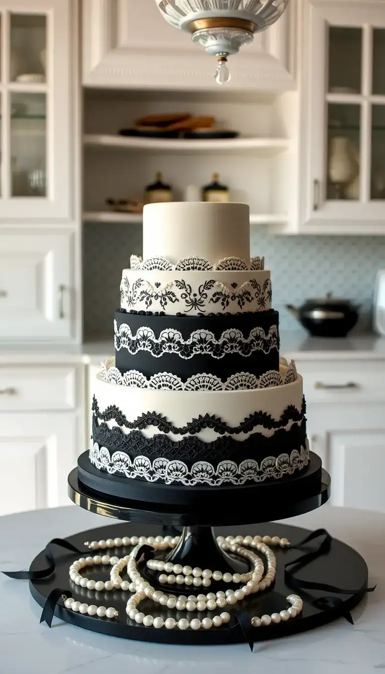black and white elegance cake