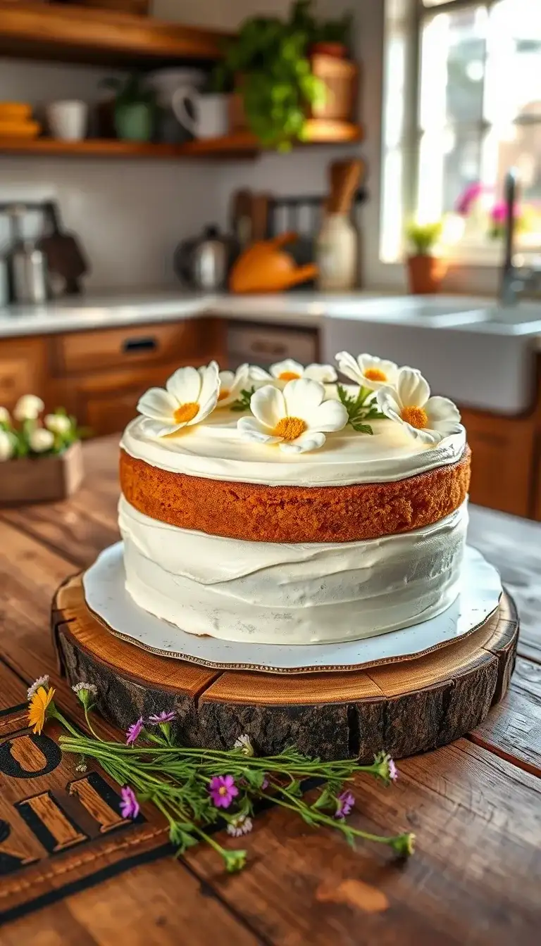 carrot cake with cream cheese flowers