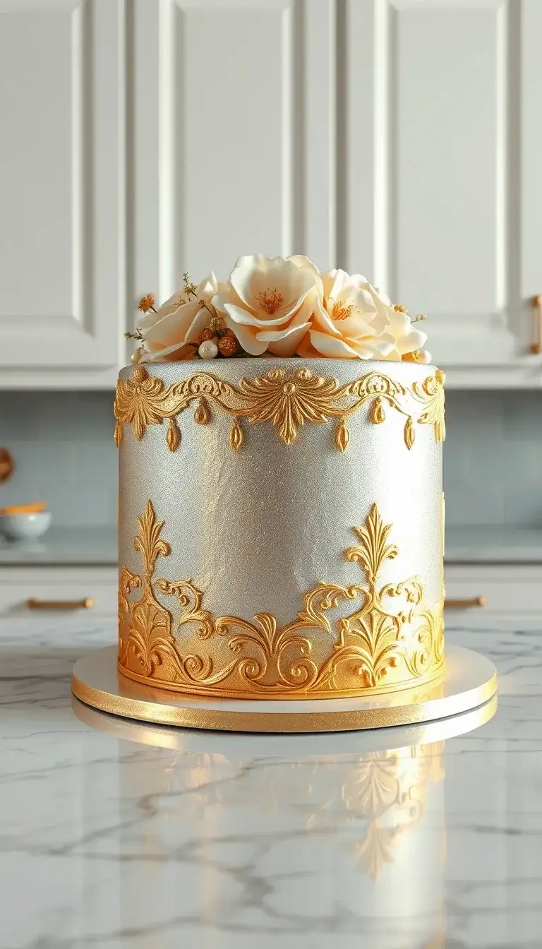 elegant gold and silver tiered cake