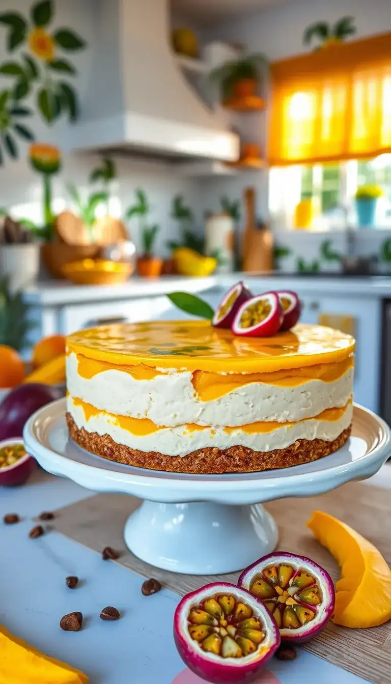 passionfruit and mango cheesecake