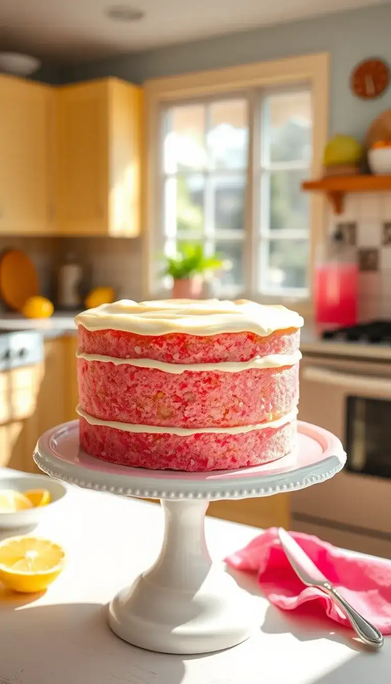 pink lemonade cake with lemonade frosting