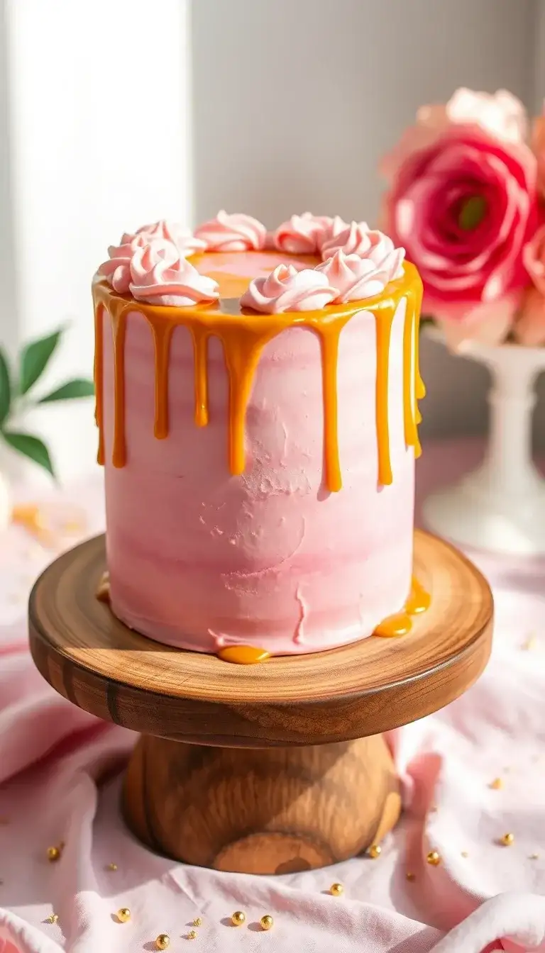 pink and gold drip cake