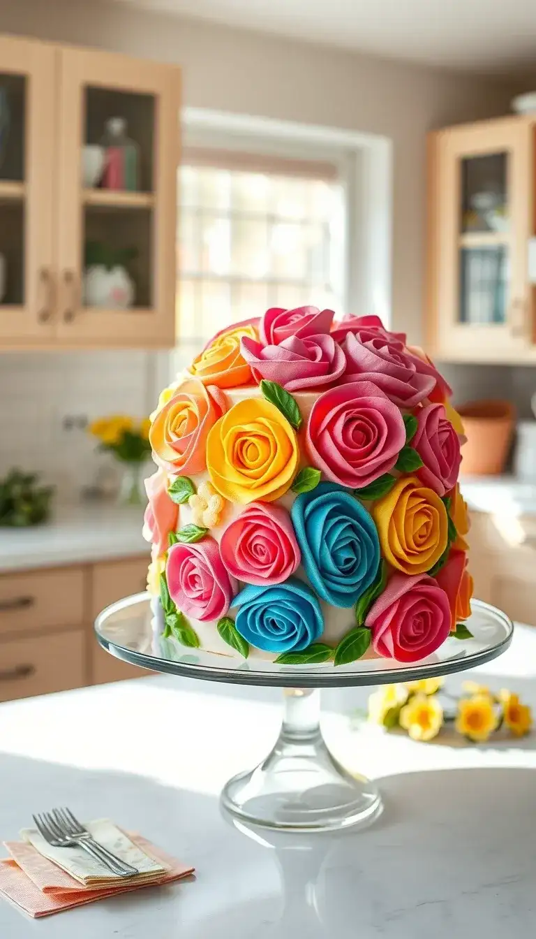 rainbow piped rose cake