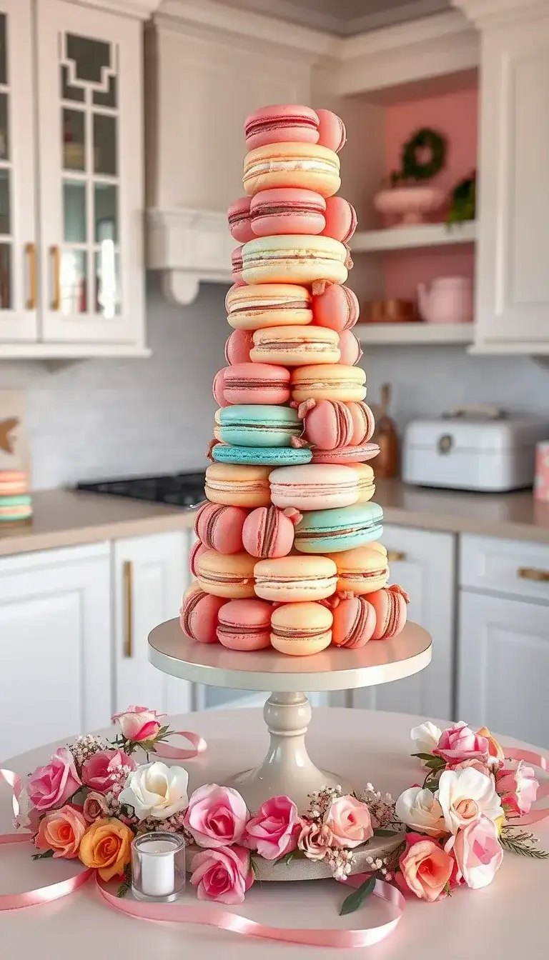 rose gold macaron tower cake