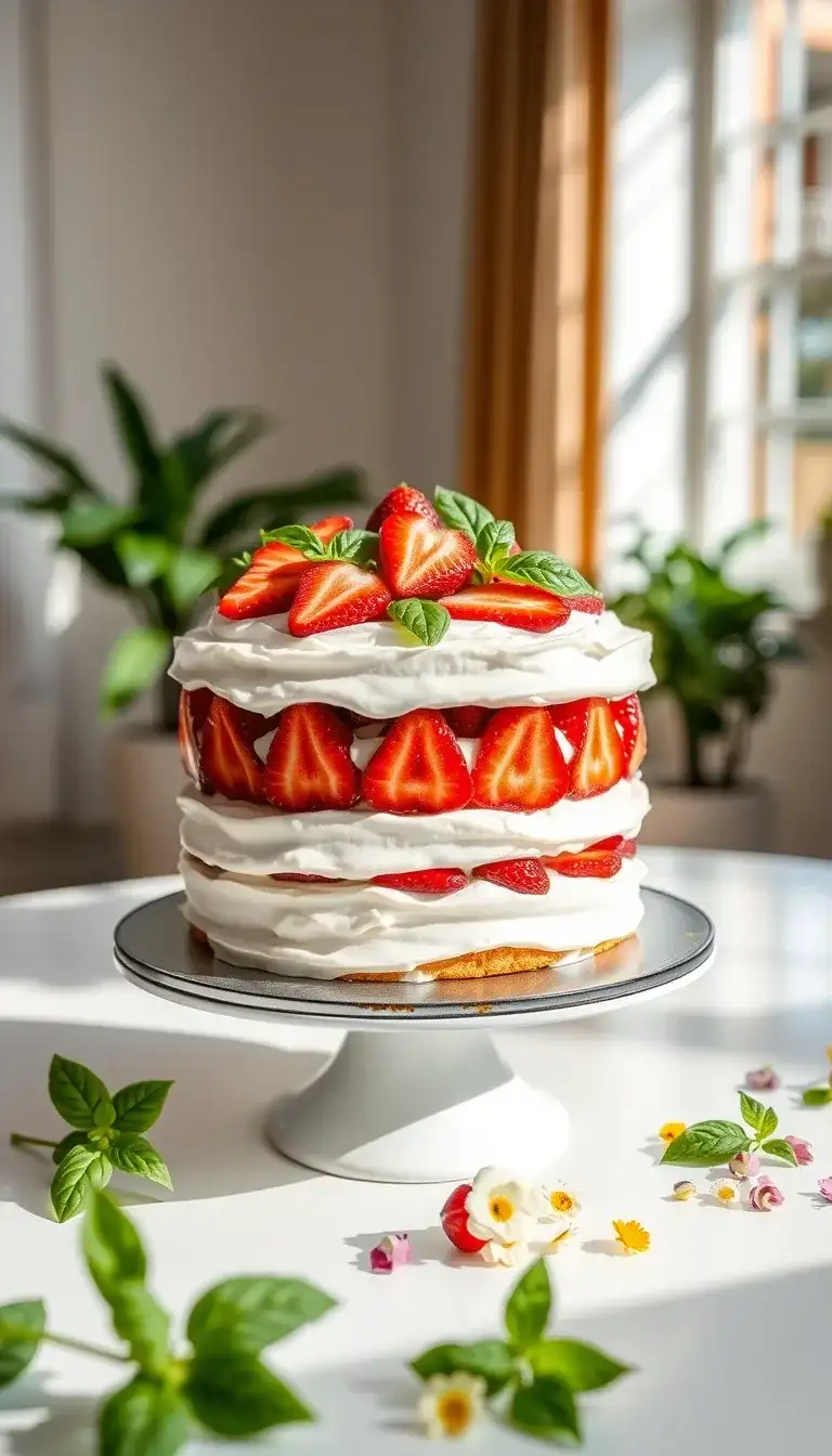 strawberry basil cream cake
