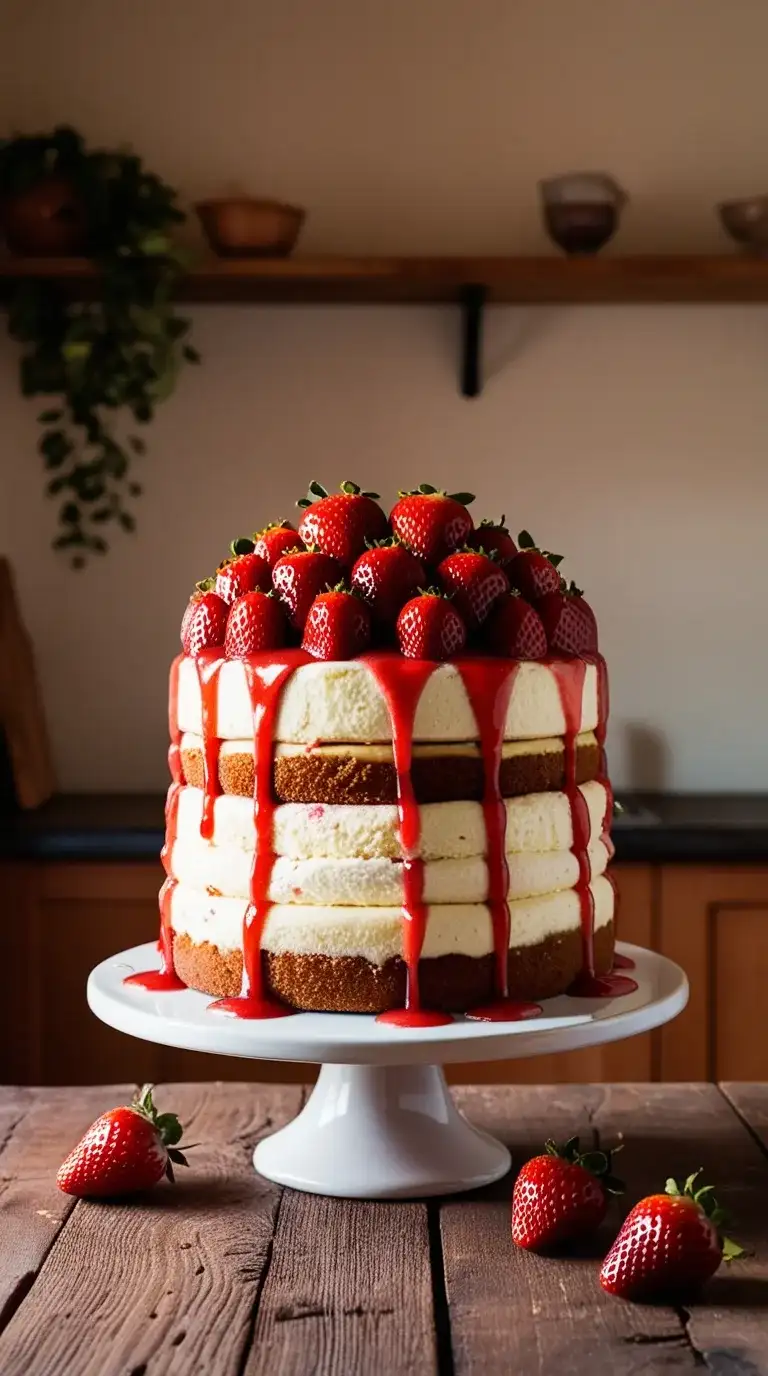 strawberry cheesecake layered cake