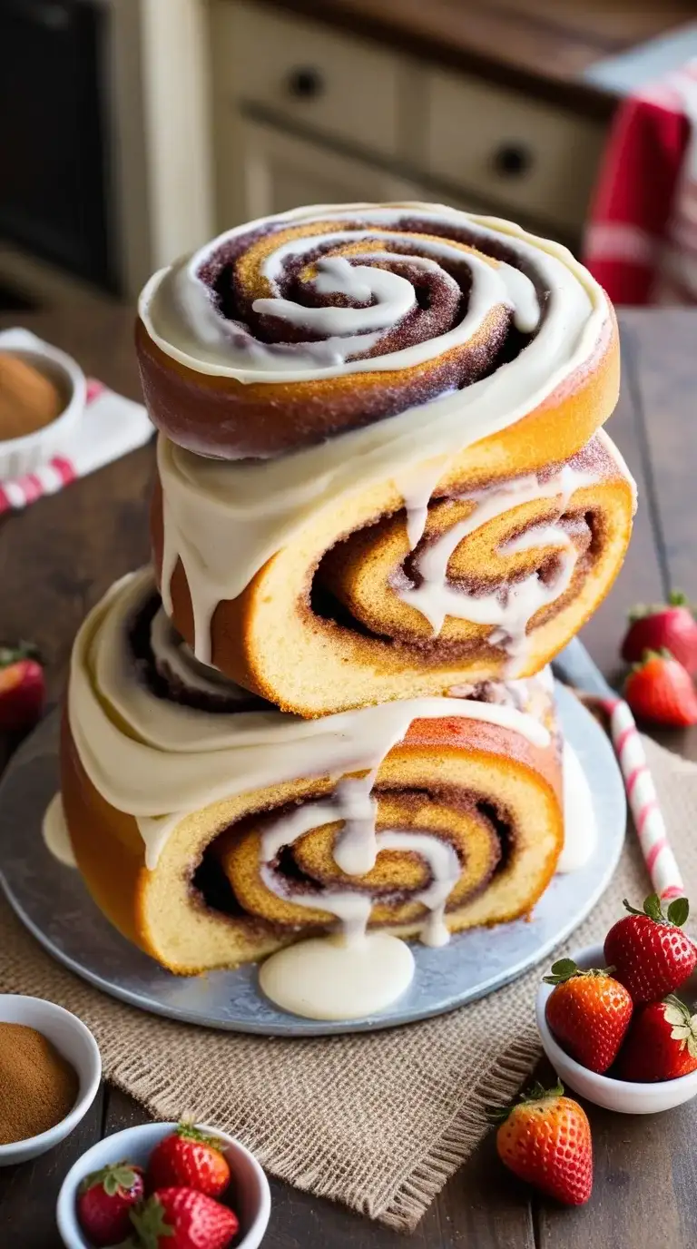 strawberry cinnamon roll cake