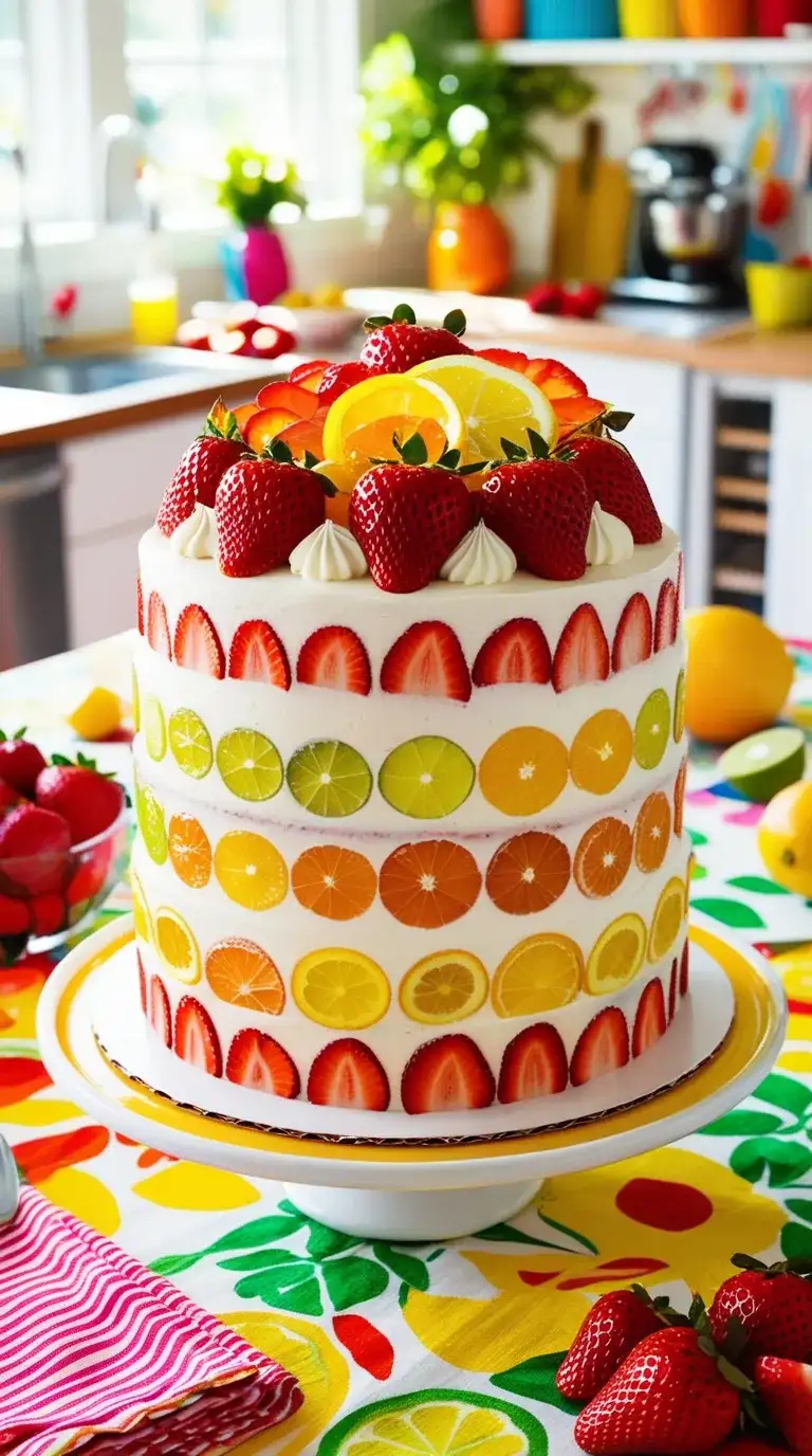 strawberry citrus rainbow cake