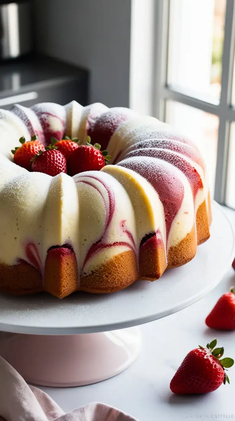 strawberry marble bundt cake