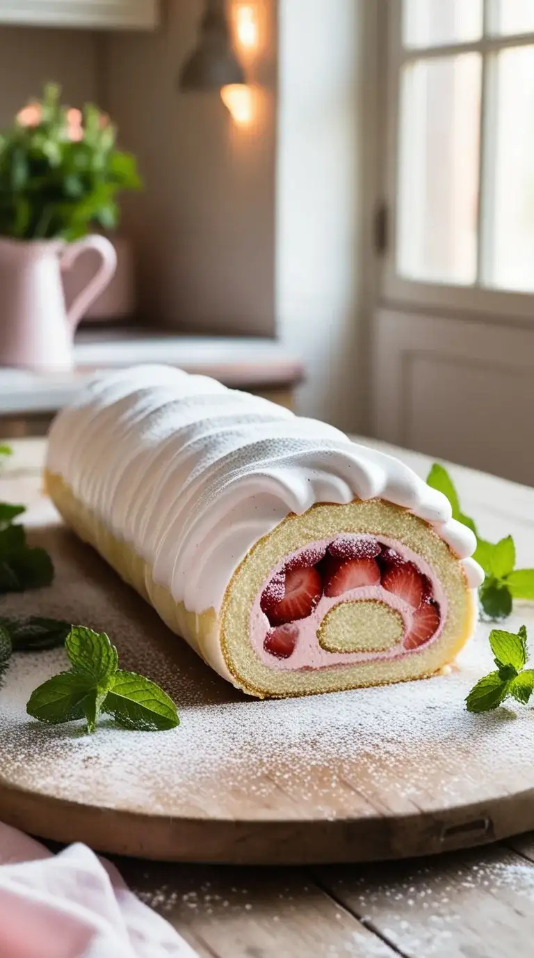 strawberry meringue roulade