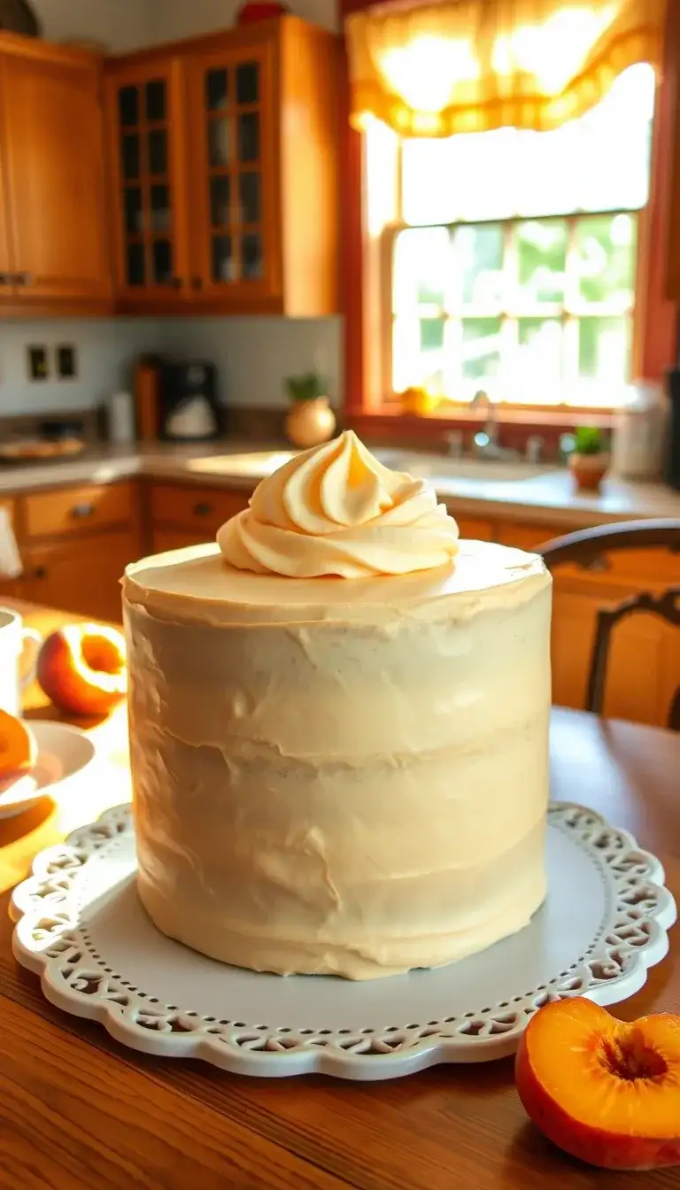 sweet tea cake with peach frosting