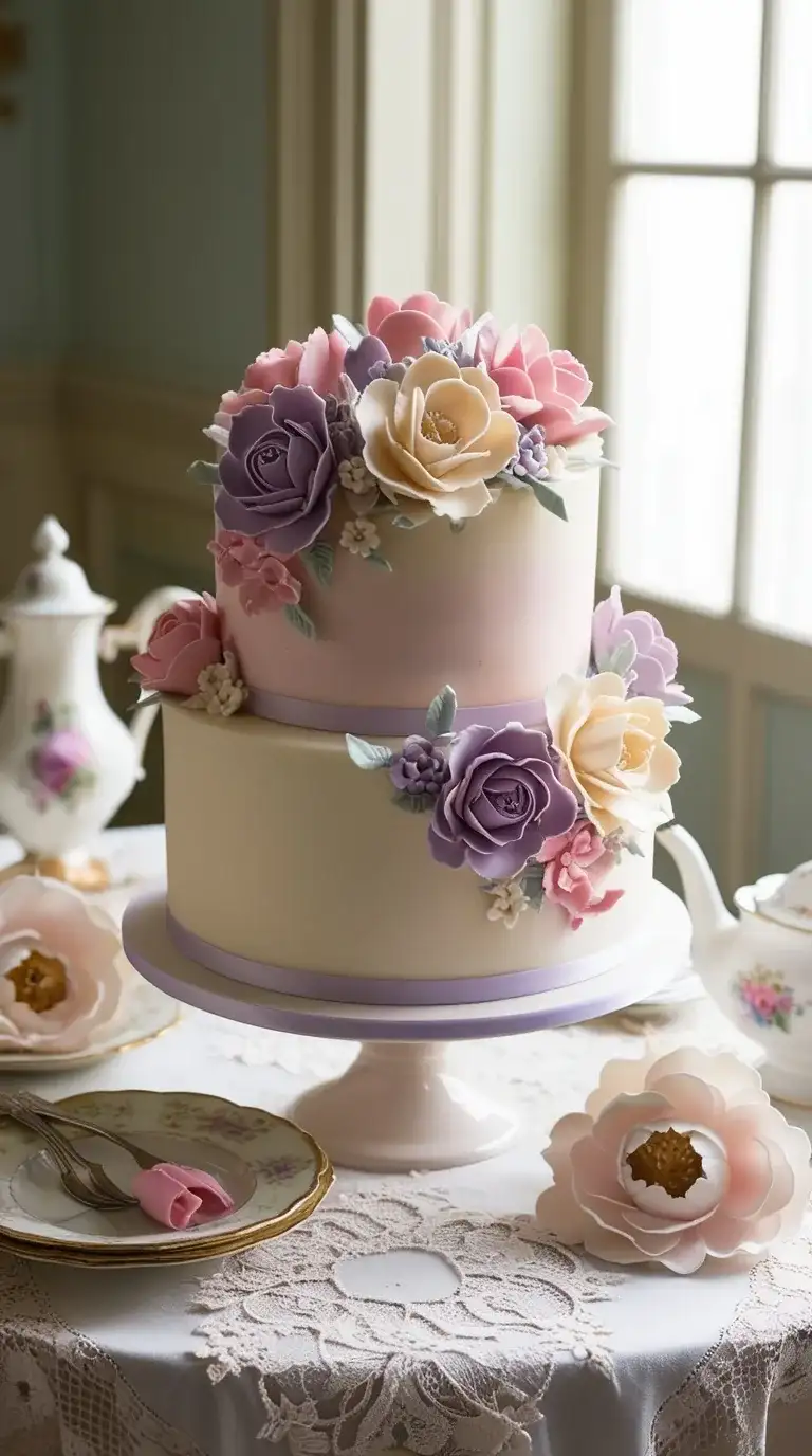 vintage floral fondant cake