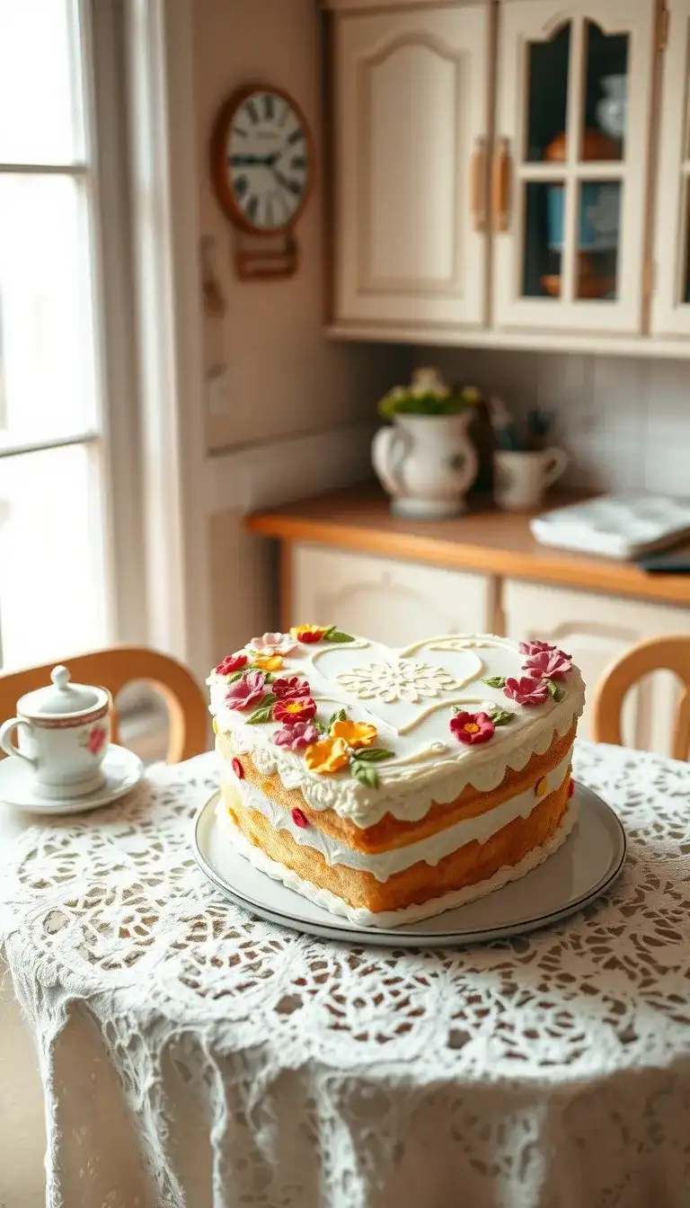 vintage heart-shaped cake