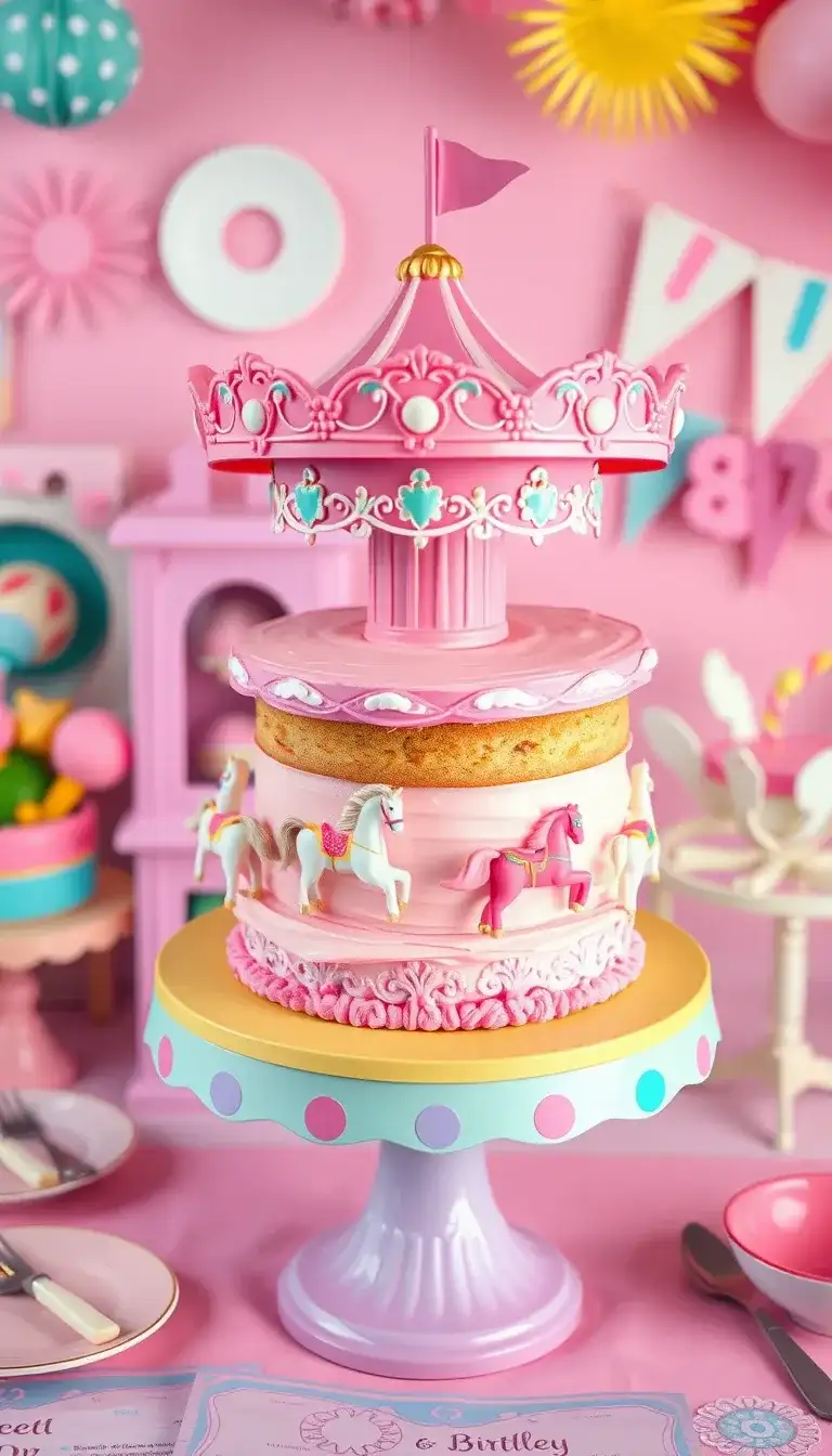 whimsical pink carousel cake