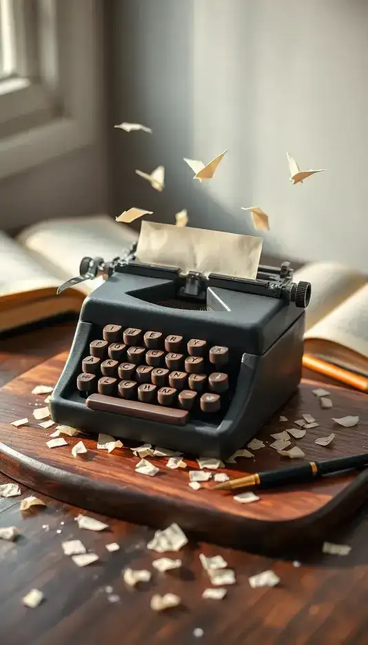 Whimsical Typewriter Cake with Flying Paper Planes