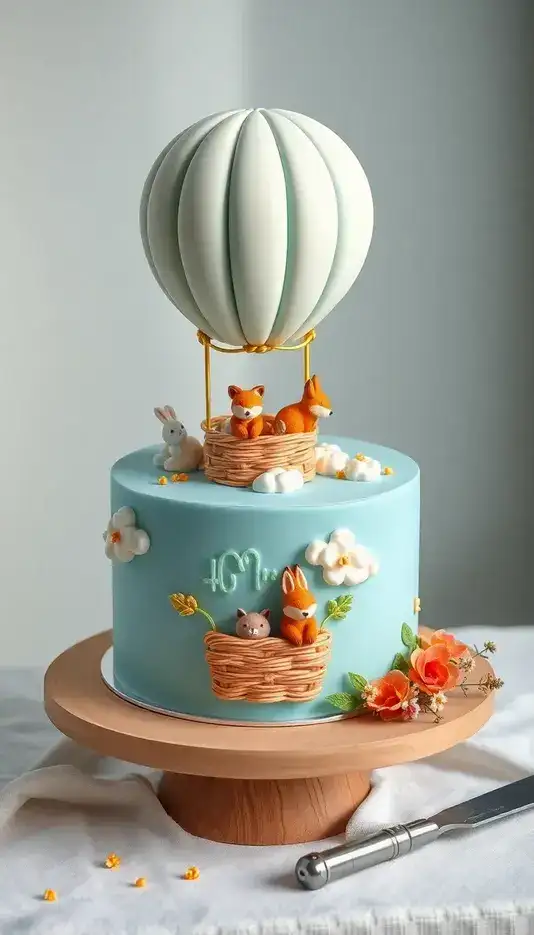 Woodland Creature Hot Air Balloon Cake