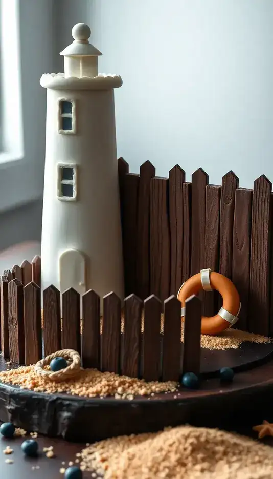 Rustic Wooden Fence and Lighthouse Cake
