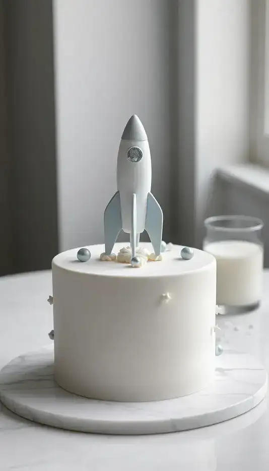 Minimalist White Rocket Cake