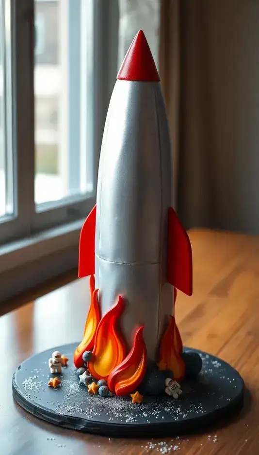 Rocket Cake with Fondant Flames