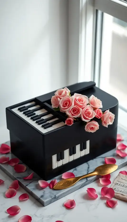 Elegant Rose and Piano Key Combo
