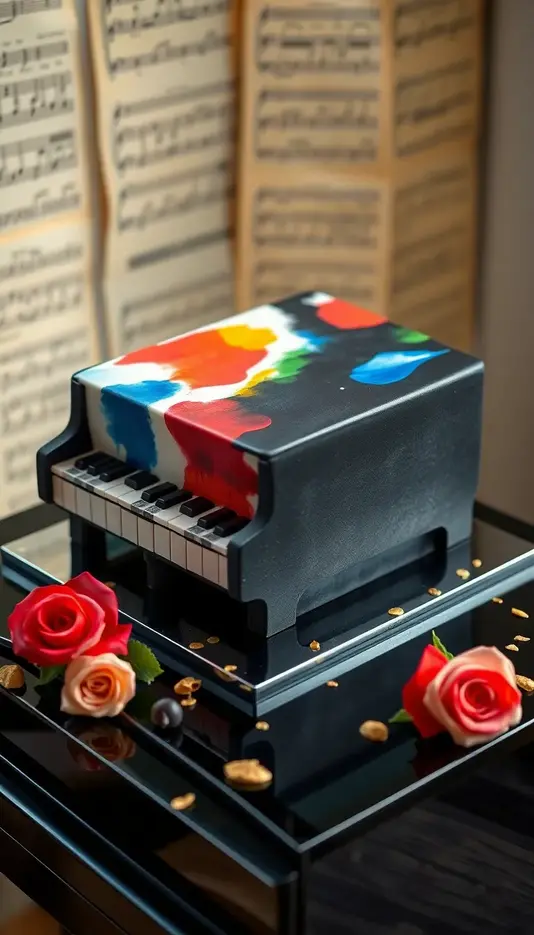 Colorful Abstract Piano Art Cake