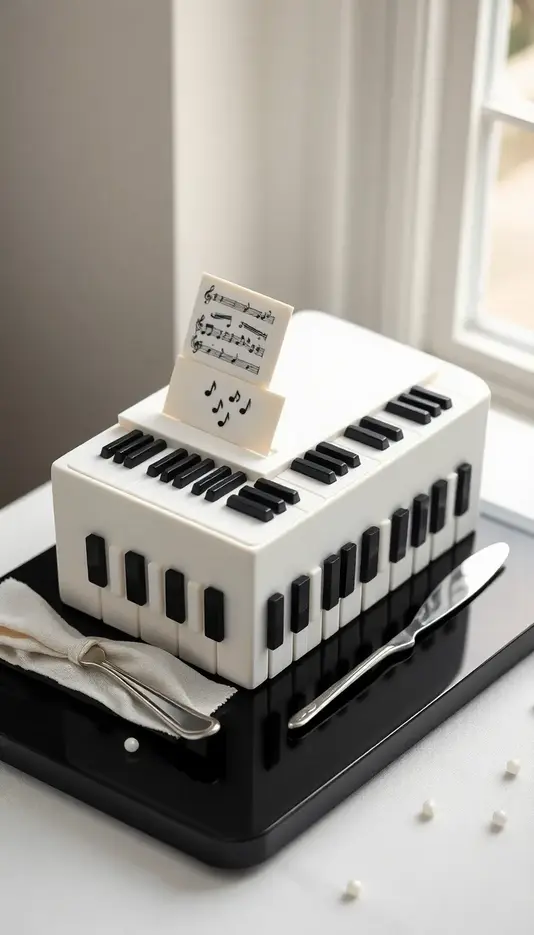 Black and White Checkerboard Piano Cake