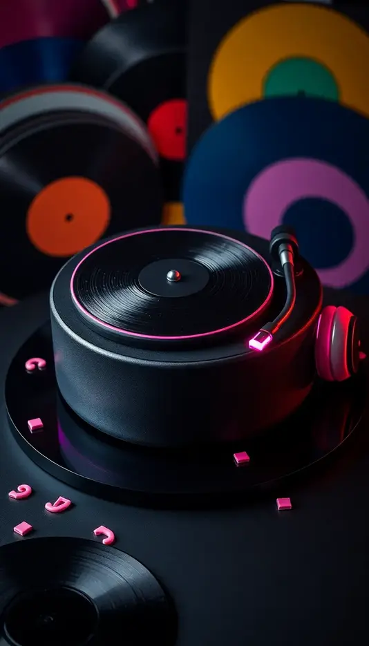 Neon Lights Inspired Record Player Cake
