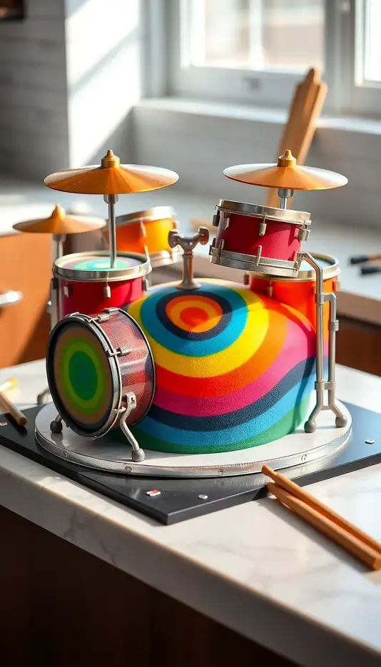 Colorful Rainbow Drum Set Cake
