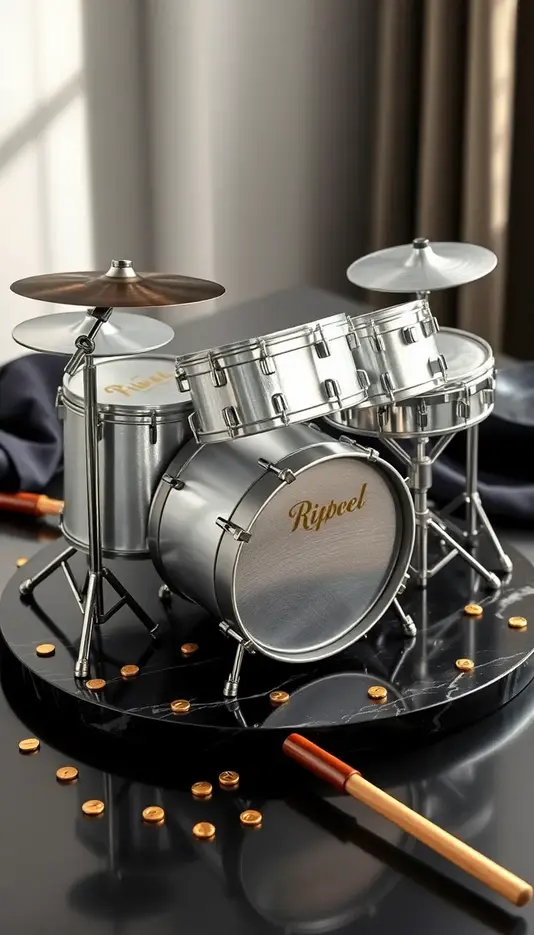 Metallic Silver Drum Set Cake