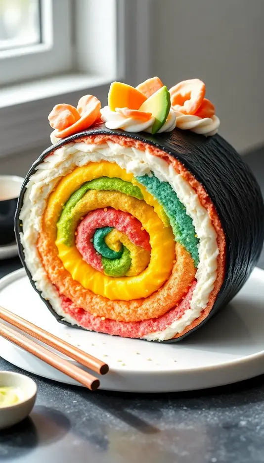 Rainbow Spiral Sushi Roll Cake
