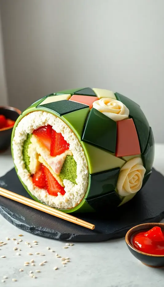Geometric Pattern Sushi Roll Cake