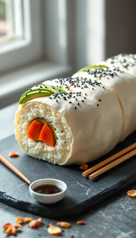 Avocado and Salmon Sushi Roll Cake