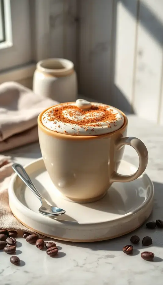Coffee Cup Cake with Cinnamon Sprinkle Art