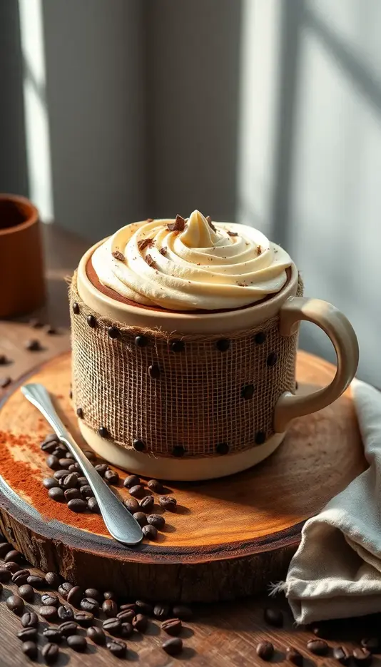 Rustic Coffee Cup Cake with Burlap Decor