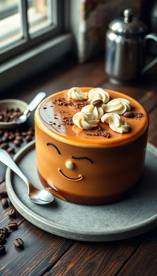 Whimsical Coffee Cup Cake with Latte Faces