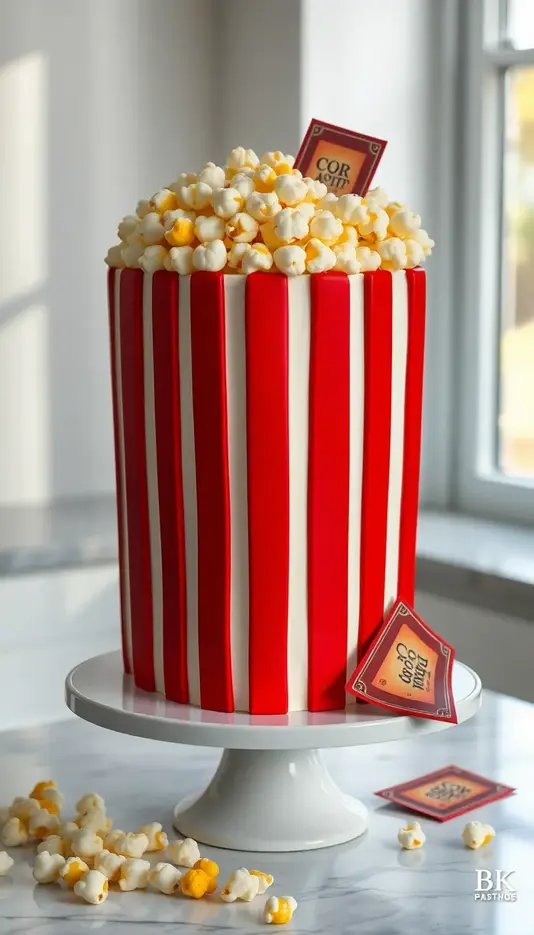 Classic Red-and-White Striped Popcorn Box Cake