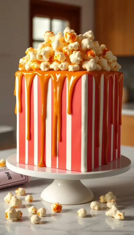 Dripping Caramel Popcorn Box Cake Design