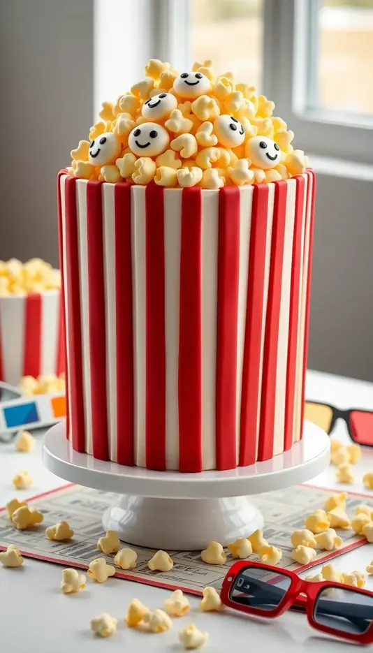 Popcorn Box Cake with Playful Popcorn Faces