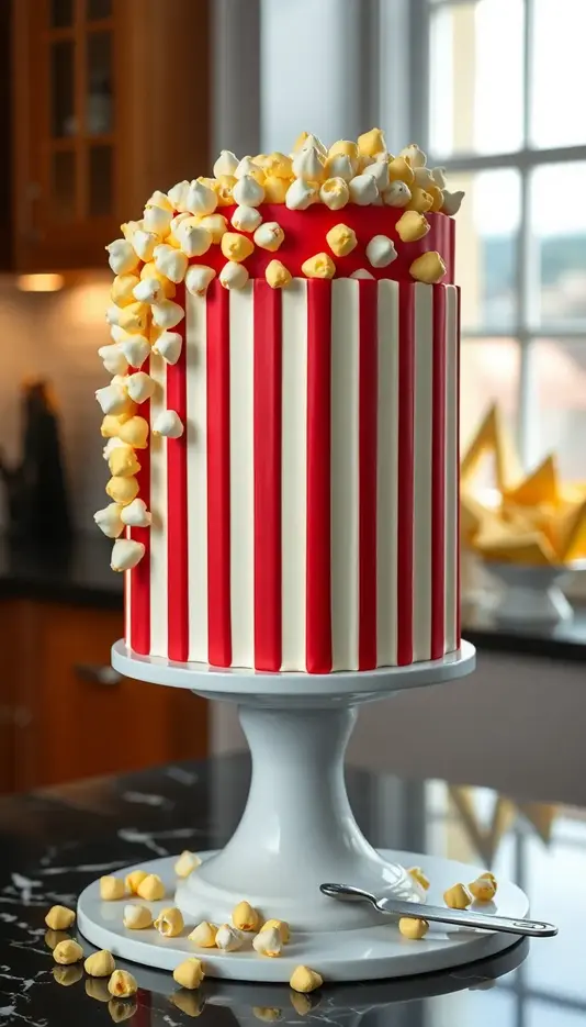 Popcorn Box Cake with Popcorn Garland Decoration