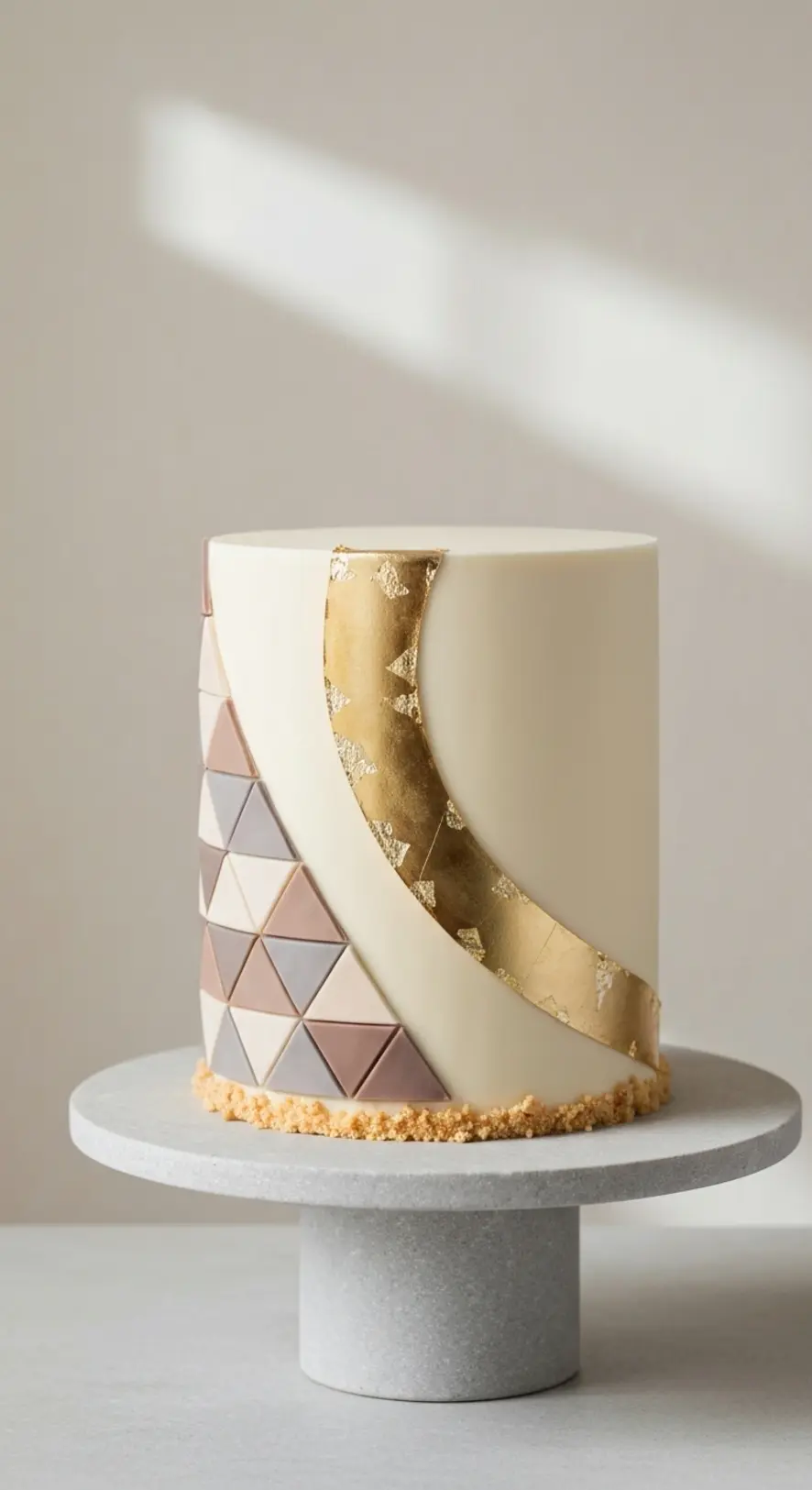 Geometric Accent Cake With Gold Leaf