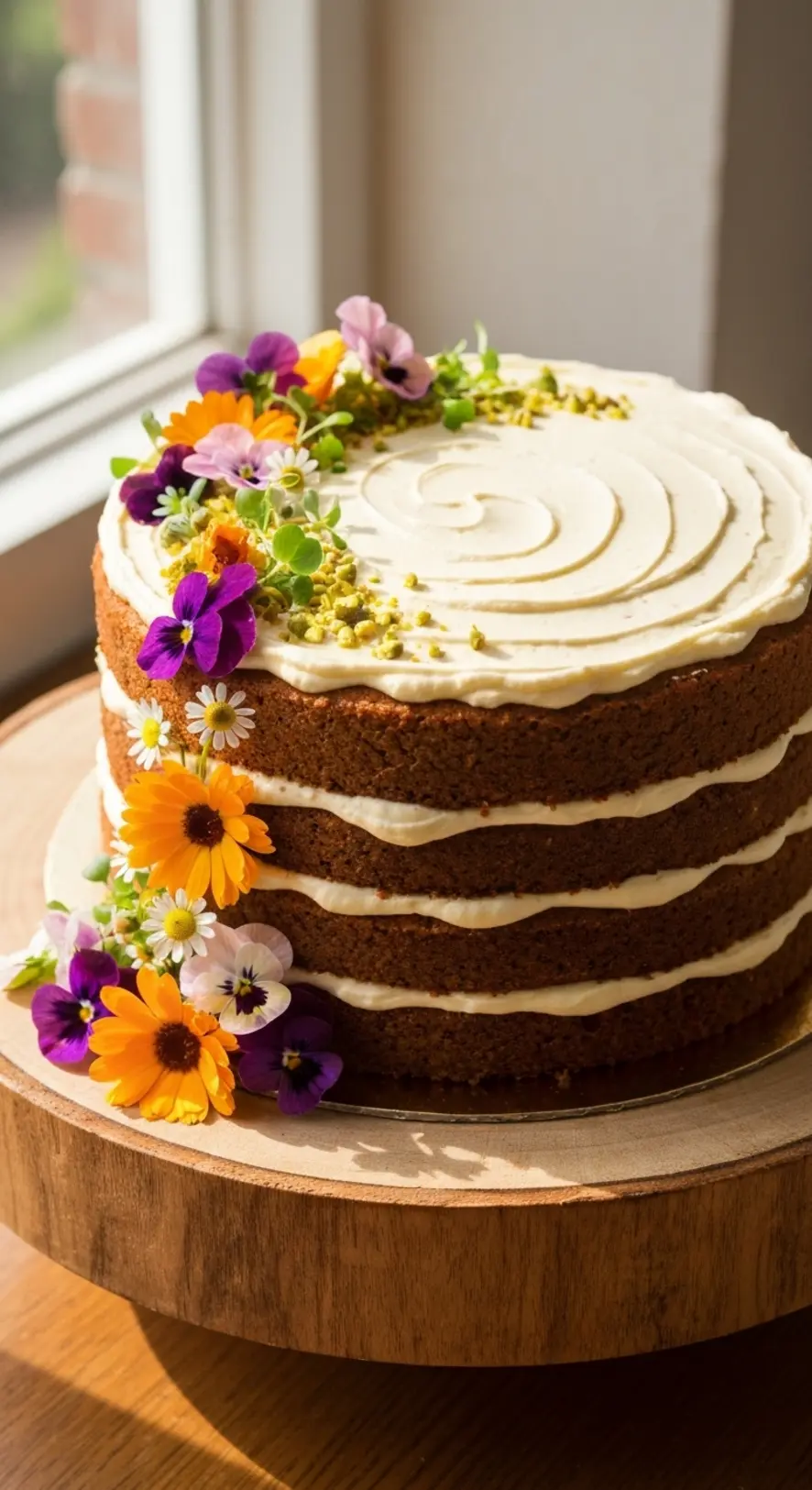 Rustic Carrot Cake with Edible Flowers