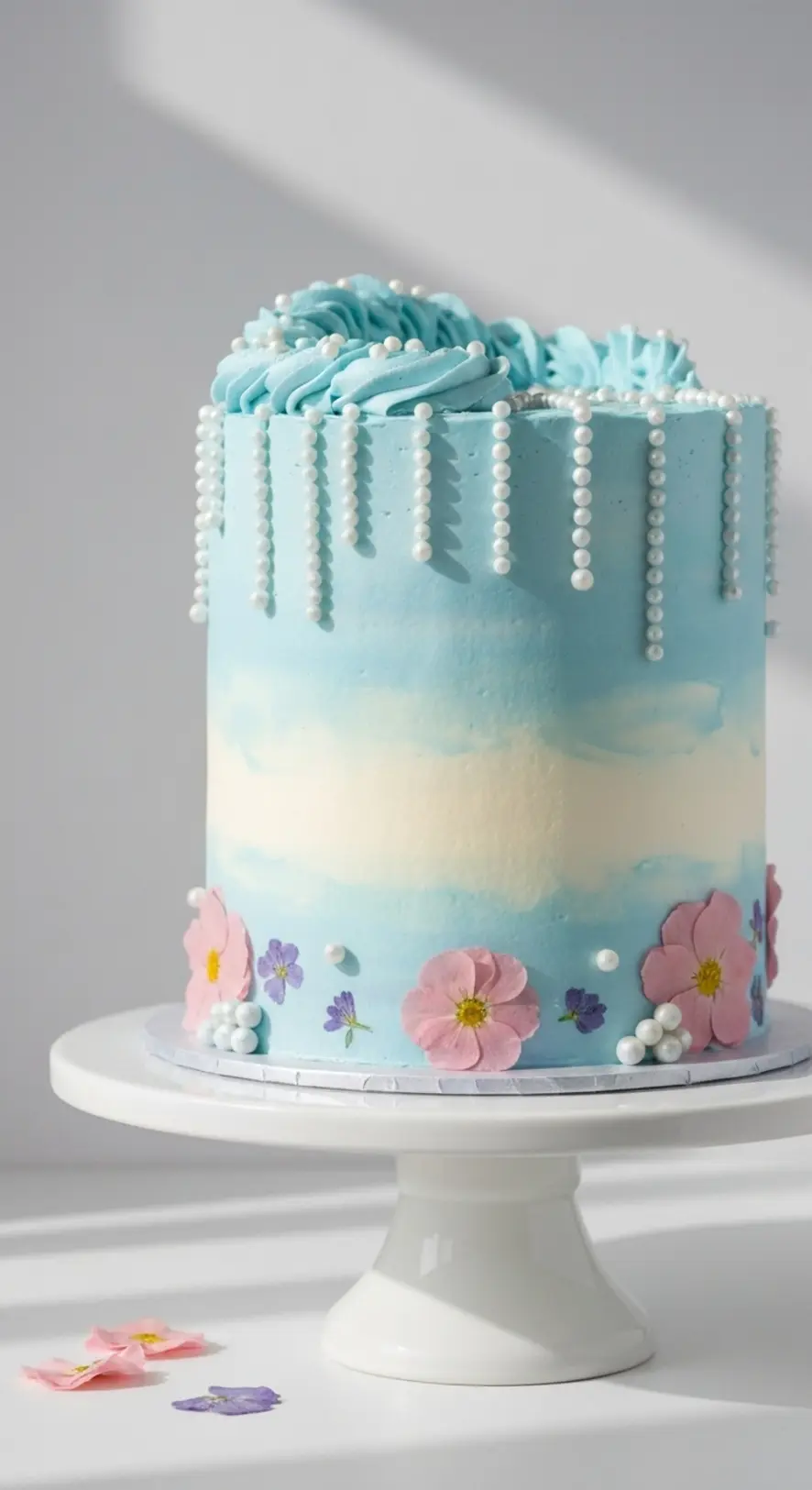 Whimsical Baby Blue Swirl With Pearls