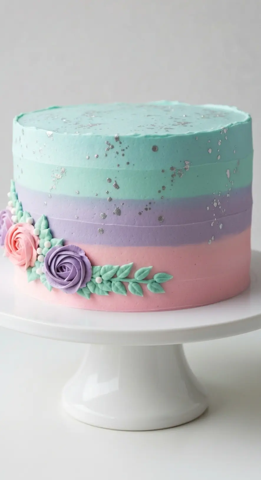 Soft Rainbow Fade With Silver Splatter