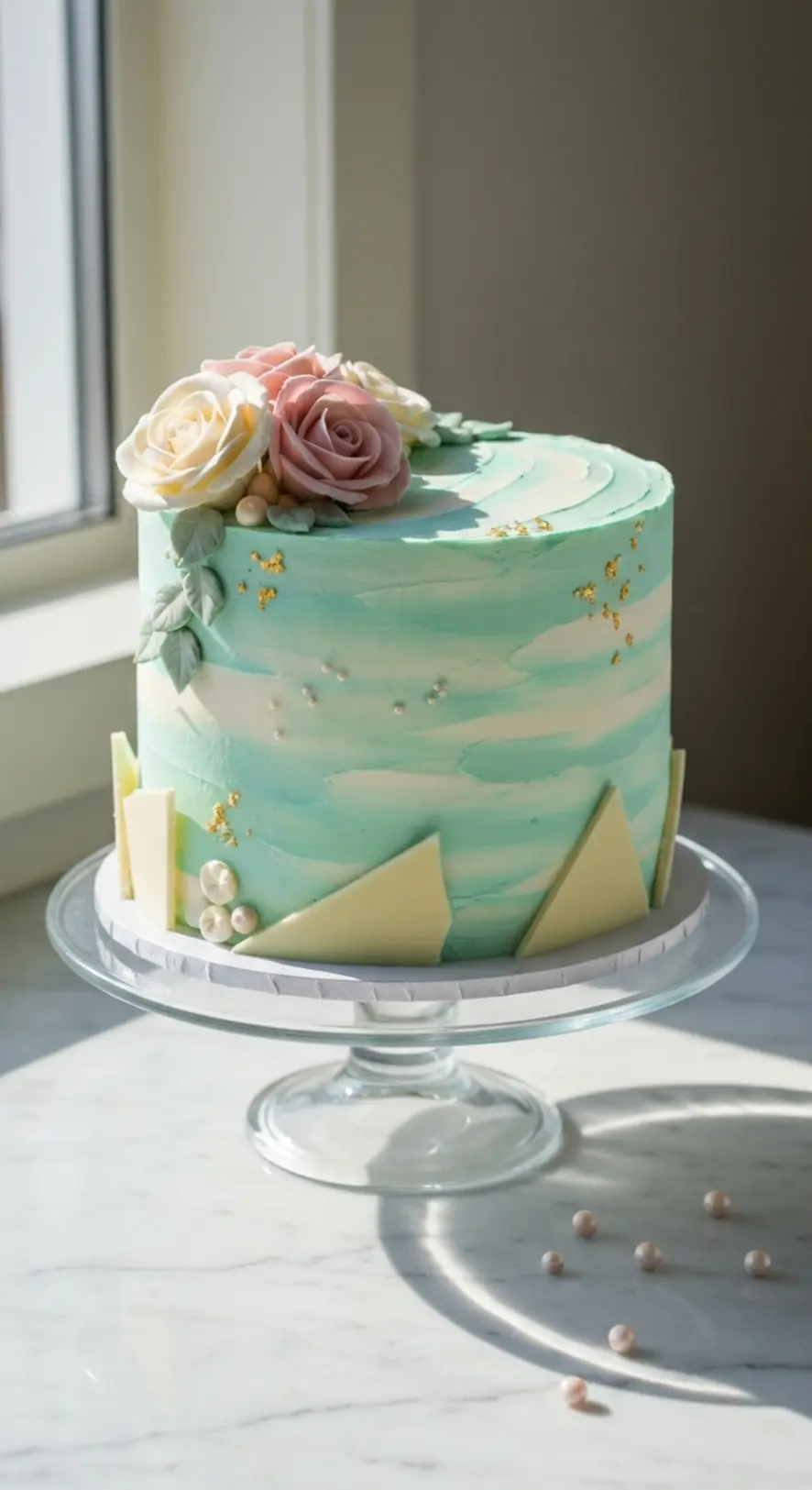 Mint Green Watercolor Finish Cake