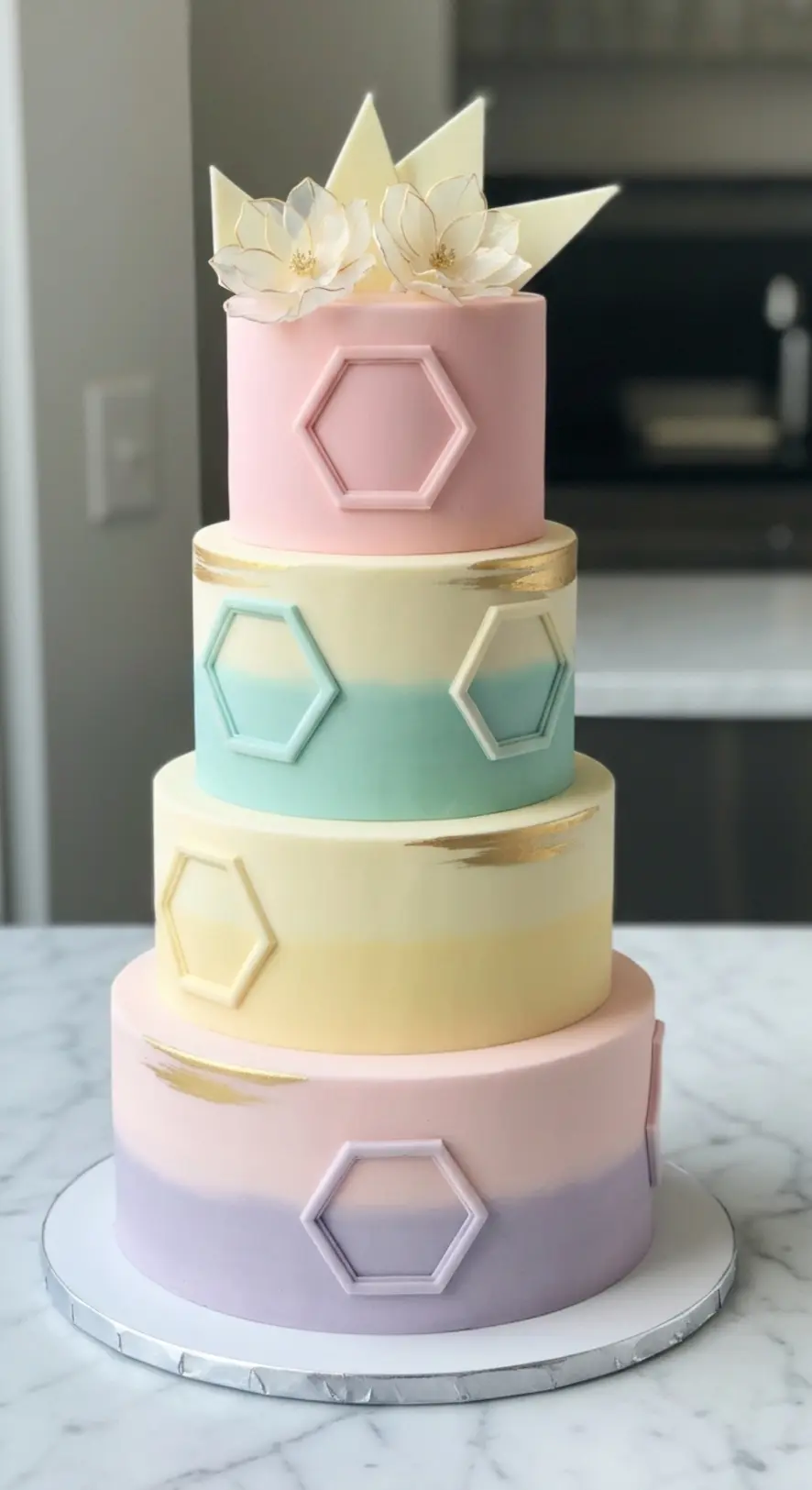 Geometric Pastel Hexagon Cake