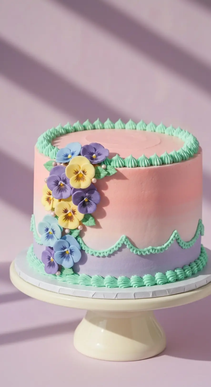 Whimsical Pansy-Decorated Cake