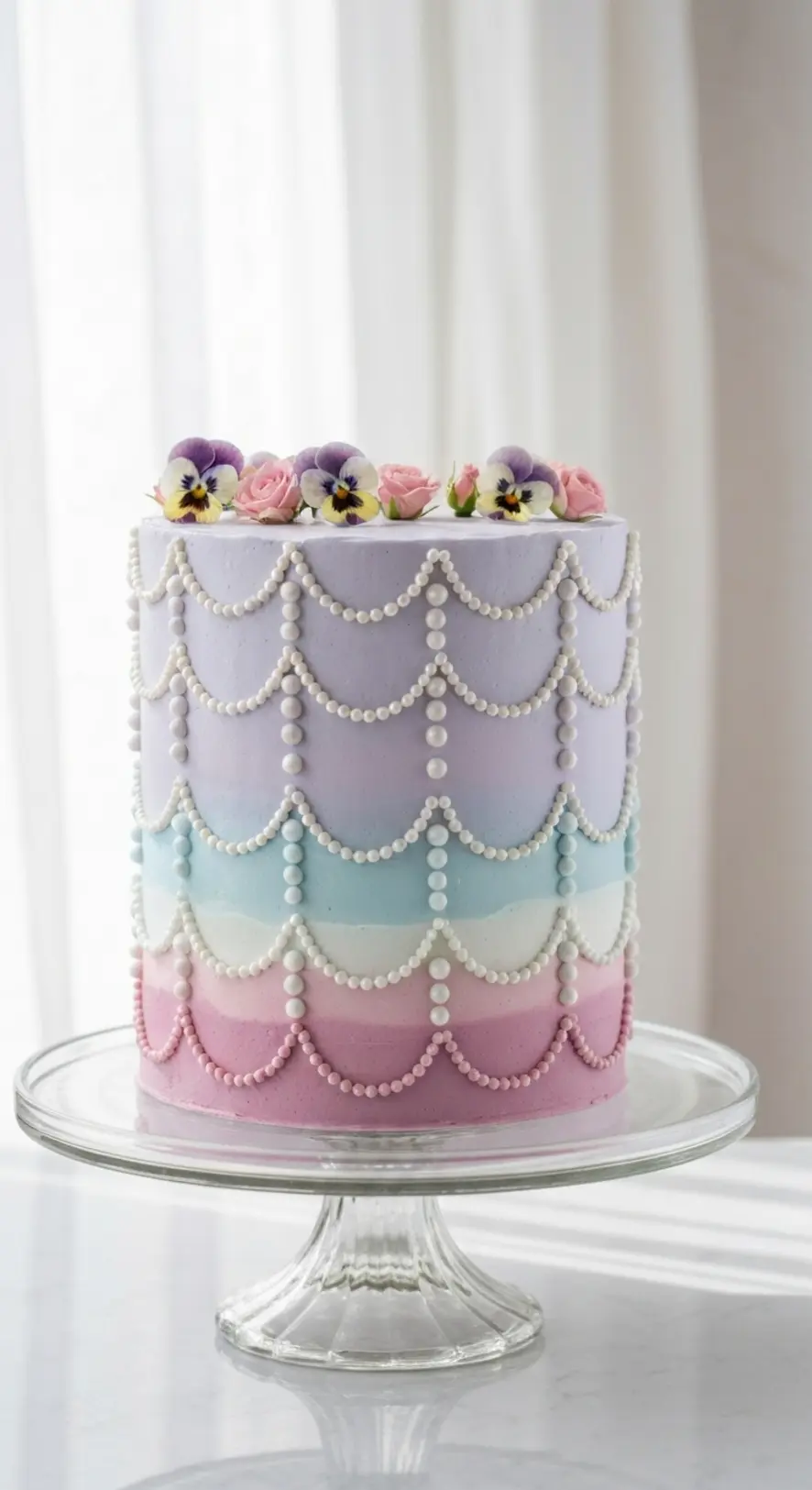 Scalloped Pearl Piping Cake