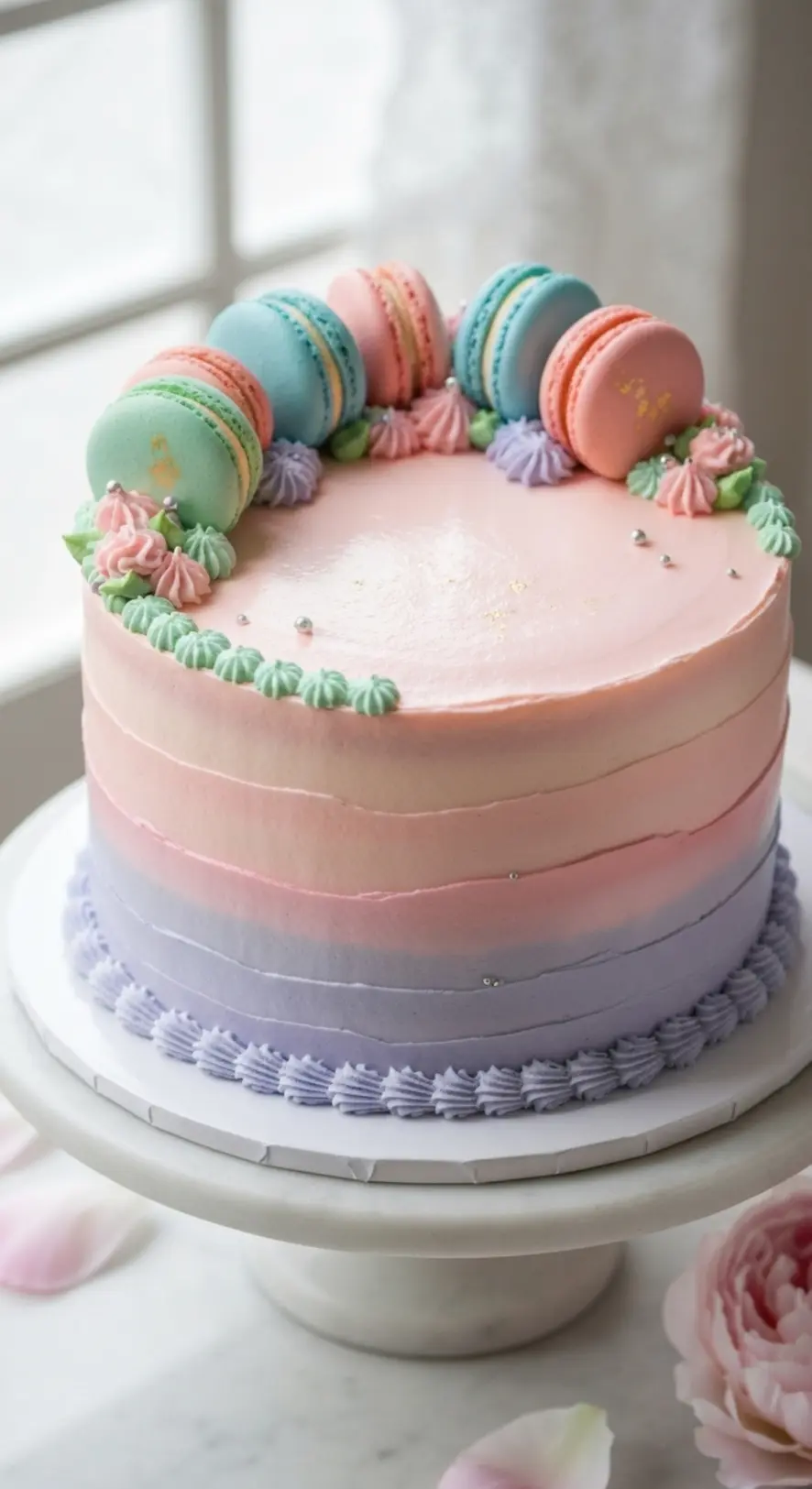 Pastel Macaron-Topped Cake